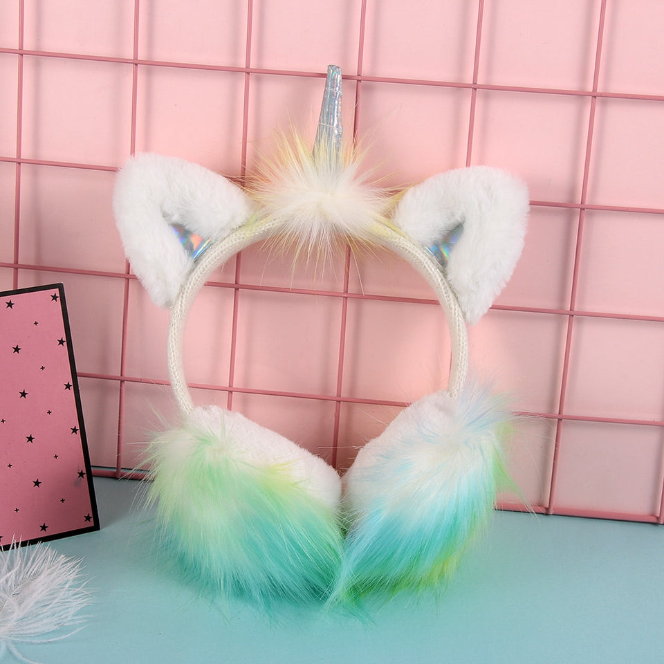 Unicorn Gradient Plush Warm Earmuffs For Kids Soft Muffs Ear-UlGadget