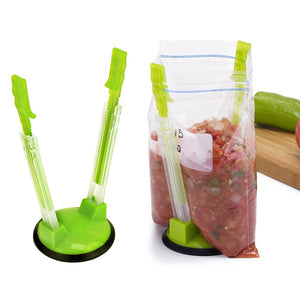 2Pcs Non Slip Bag Clips Adjustable Hands Free Baggy Rack Ziplock Storage With No Food Spills or Kitchen Mess-UlGadget