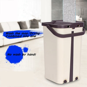 Magic Cleaner with Bucket Wringer and 2 Reusable Microfiber Mop Pads for Wet and Dry Mopping on All Surfaces-UlGadget