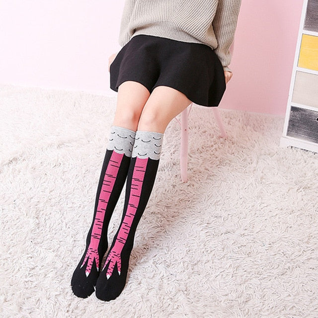 Long or Short Women 3D Cartoon Funny Thigh Chicken Toe Feet Socks-UlGadget