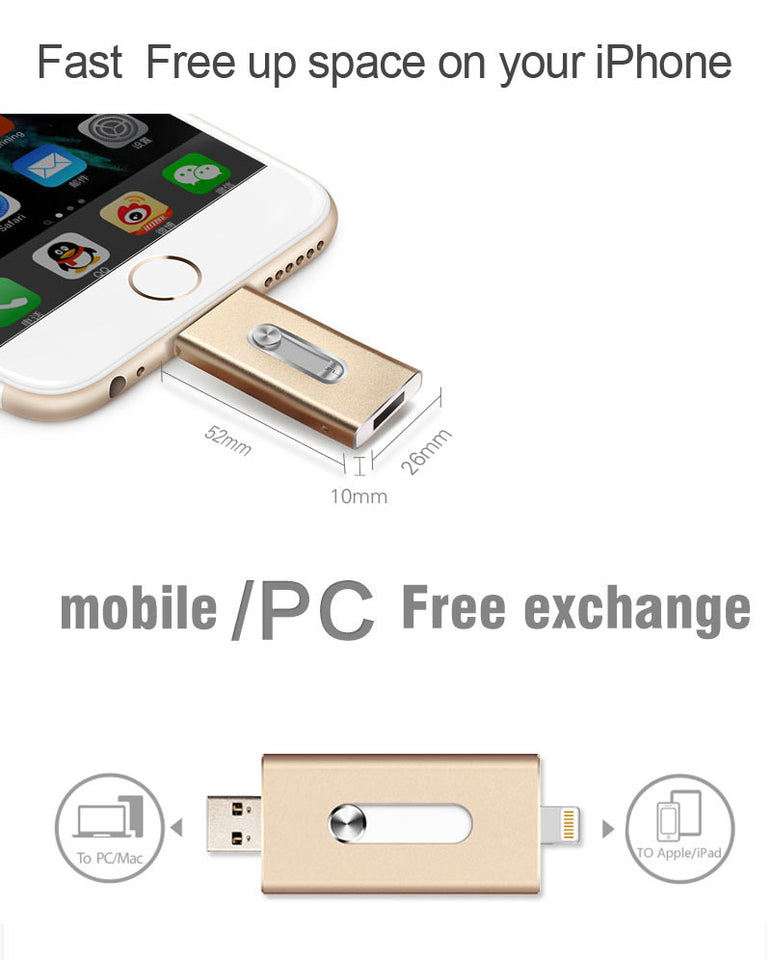 Richwell OTG USB Flash Drive For iPhone X/8/7/7 Plus/6/6s/5/SE ipad Metal Pendrive HD Memory Stick 8G 16G 32G 64G Flash Driver-UlGadget