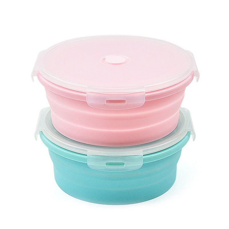 Foldable Round shape Colorful Fruit Salad Storage Silicone Food Container Conveniently Pack&Go Collapsible Lunch Box-UlGadget