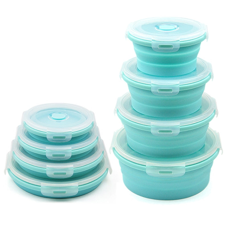 Foldable Round shape Colorful Fruit Salad Storage Silicone Food Container Conveniently Pack&Go Collapsible Lunch Box-UlGadget