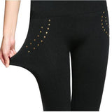 Hollywood High Waist Shaping Leggings Black Micro Elastic Buttons Rhinestones Zippers-UlGadget