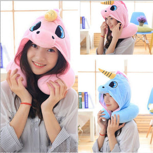 Funny Gifts for Children and Women Colorful Hooded Support Cushion Unicorn Travel Neck Pillow-UlGadget