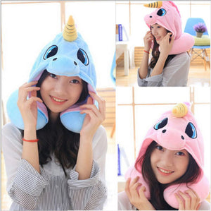 Funny Gifts for Children and Women Colorful Hooded Support Cushion Unicorn Travel Neck Pillow-UlGadget