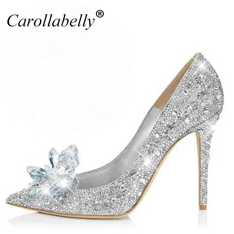 Cinderella Crystal Shoes High Heels Slip On Pointed Toe Women Pumps-UlGadget