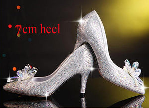 Cinderella Crystal Shoes High Heels Slip On Pointed Toe Women Pumps-UlGadget