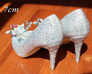 Cinderella Crystal Shoes High Heels Slip On Pointed Toe Women Pumps-UlGadget