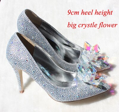 Cinderella Crystal Shoes High Heels Slip On Pointed Toe Women Pumps-UlGadget