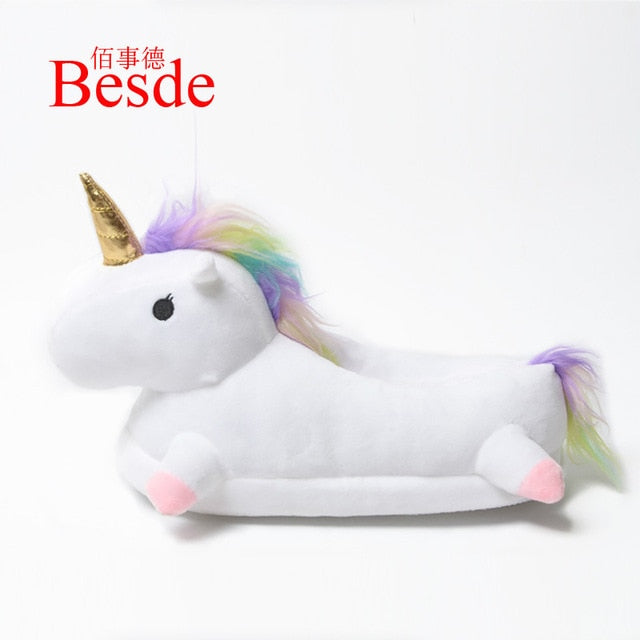 Unicorn Plush Slippers Girls Funny Warm Indoor Shoes Winter Non Slip Size 35-44-UlGadget