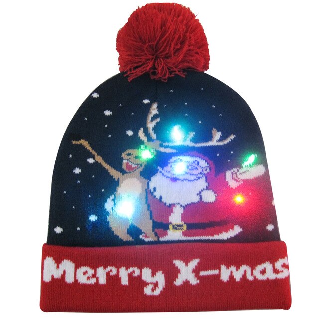 43 Designs LED Christmas Beanie Sweater Christmas Santa Hat Light Up Knitted Hat for Kid Adult Christmas Party-UlGadget