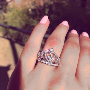 Silver or Rose Gold Cubic Zirconia Princess Luxury Crown Ring-UlGadget