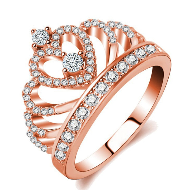 Silver or Rose Gold Cubic Zirconia Princess Luxury Crown Ring-UlGadget