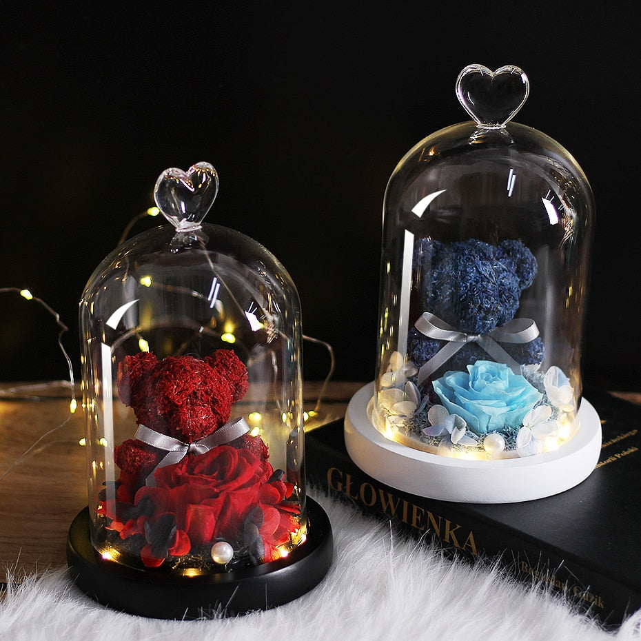 Rose Flowers In Glass Molding Led Light Dear Bear-UlGadget