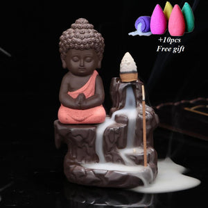 The Little Monk Small Buddha Censer Ceramic Waterfall Backflow Incense Burner Holder-UlGadget