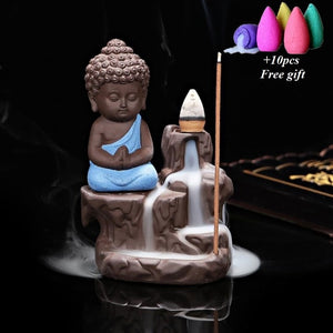 The Little Monk Small Buddha Censer Ceramic Waterfall Backflow Incense Burner Holder-UlGadget