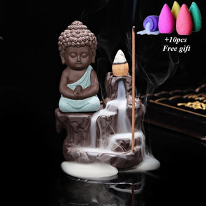 The Little Monk Small Buddha Censer Ceramic Waterfall Backflow Incense Burner Holder-UlGadget