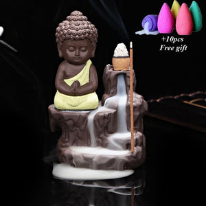 The Little Monk Small Buddha Censer Ceramic Waterfall Backflow Incense Burner Holder-UlGadget