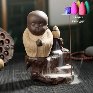 The Little Monk Small Buddha Censer Ceramic Waterfall Backflow Incense Burner Holder-UlGadget