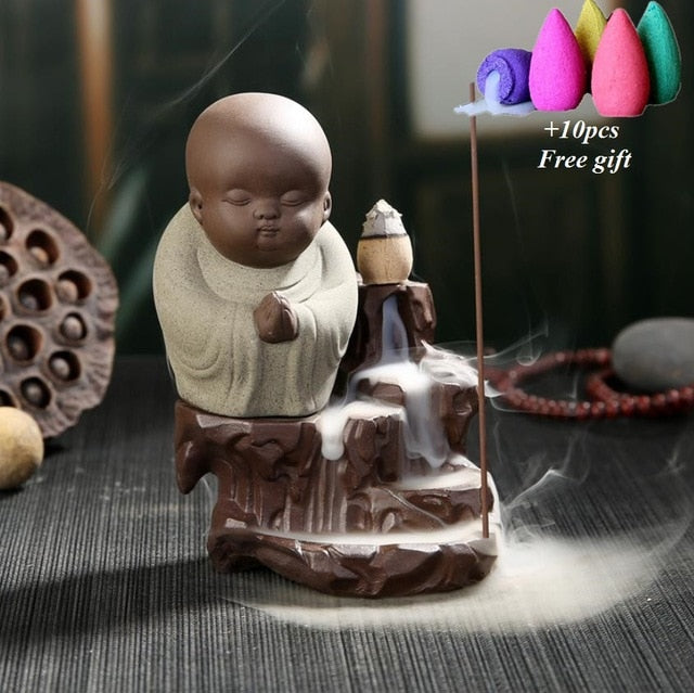 The Little Monk Small Buddha Censer Ceramic Waterfall Backflow Incense Burner Holder-UlGadget