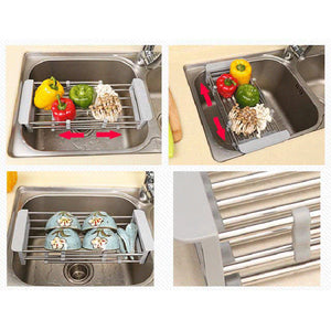 Stainless Steel Adjustable Kitchen Telescopic Tray Drainer-UlGadget