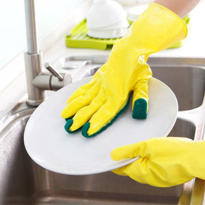 Home Garden Kitchen Dish Washing Cleaning Glove Sponge Fingers Rubber Household-UlGadget