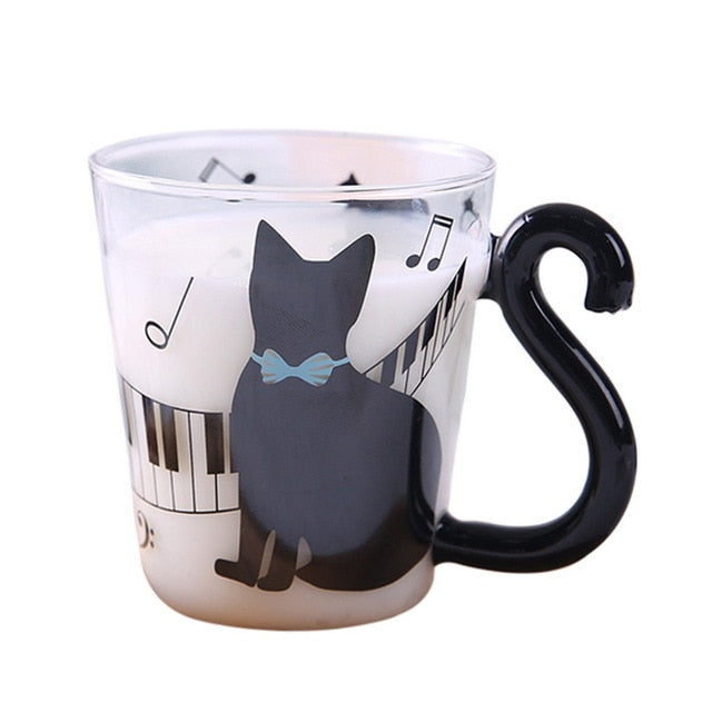 Cute Creative Cat Silhouette Glass Mug Home Office Cup For Fruit Juice Coffee-UlGadget