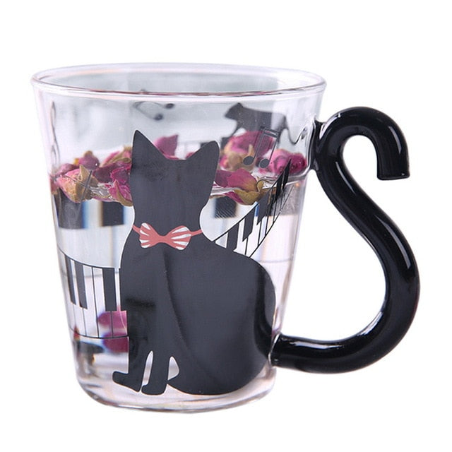 Cute Creative Cat Silhouette Glass Mug Home Office Cup For Fruit Juice Coffee-UlGadget