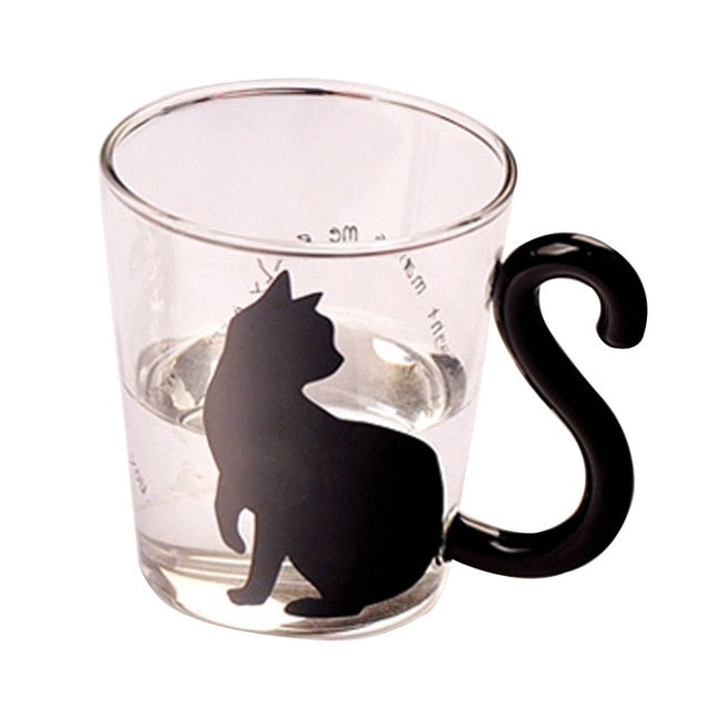 Cute Creative Cat Silhouette Glass Mug Home Office Cup For Fruit Juice Coffee-UlGadget