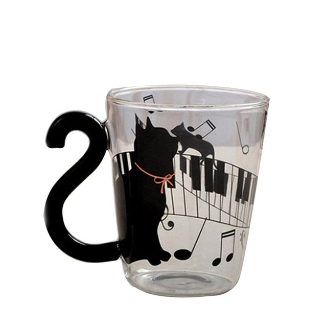 Cute Creative Cat Silhouette Glass Mug Home Office Cup For Fruit Juice Coffee-UlGadget