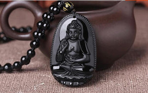 DIY Jewelry Making Necklace Accessories Natural Stone Crystal Black Buddha Necklace-UlGadget