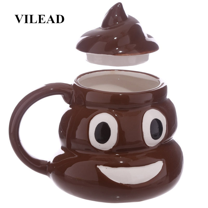 Funny Ceramic 3D Doo-Doo Poop Emoji Mug Coffee Milk Water Cup With Handgrip Lid Tea Cup Office Drinkware-UlGadget