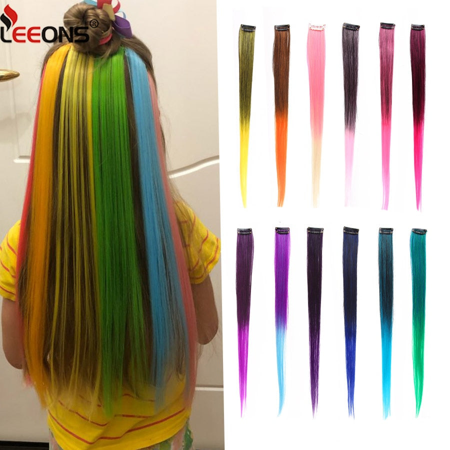 Clip-In One Piece For Ombre Hair Extensions Pure Color Straight Long Synthetic Hair Pieces Clip In 2 Tone Hair-UlGadget