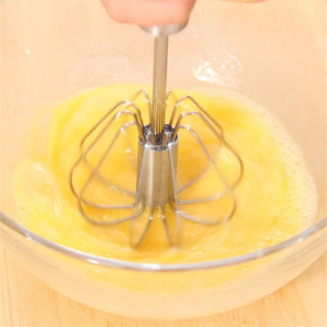 Semi-Automatic Egg Beater Easy Manual Self-Turning Stainless Steel Whisk-UlGadget