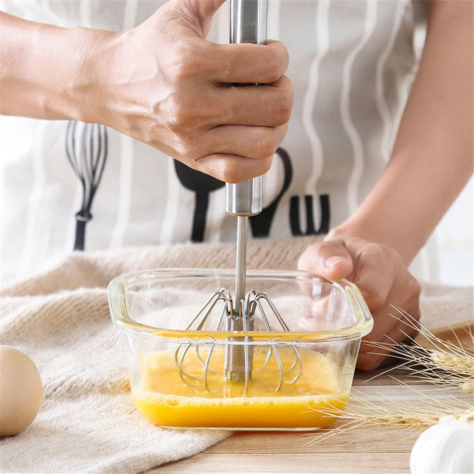 Semi-Automatic Egg Beater Easy Manual Self-Turning Stainless Steel Whisk-UlGadget