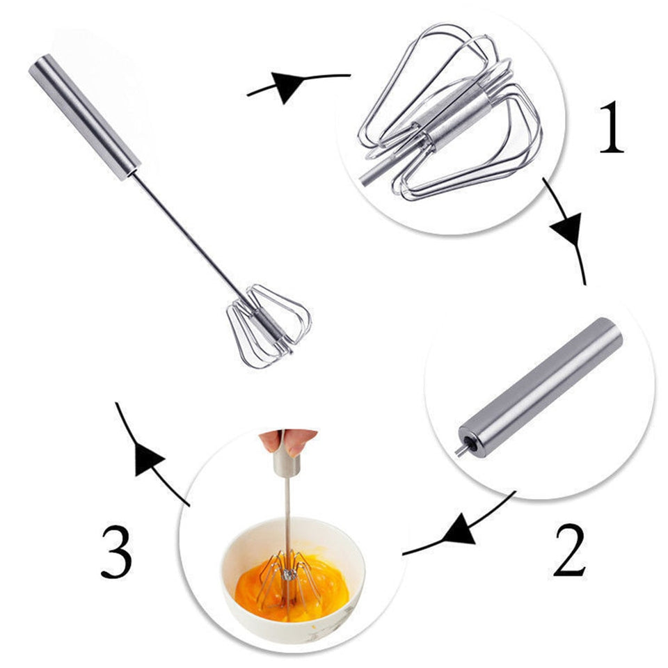 Semi-Automatic Egg Beater Easy Manual Self-Turning Stainless Steel Whisk-UlGadget