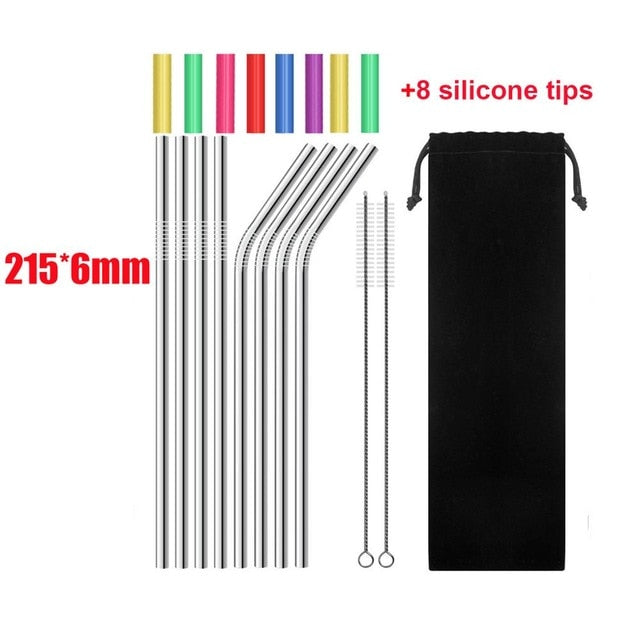 4Pcs Stainless Steel Reusable Drinking Straws High Quality Metal Cleaner Brush Wholesale-UlGadget