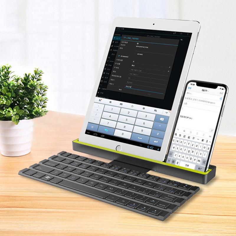 Black Wireless Bluetooth Keyboard Universal Roll Up Quick Response with Tablet PC Smart Phones Holder-UlGadget