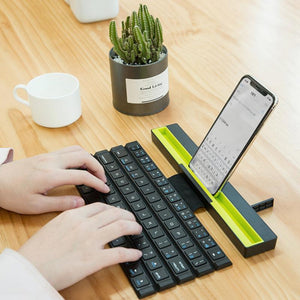 Black Wireless Bluetooth Keyboard Universal Roll Up Quick Response with Tablet PC Smart Phones Holder-UlGadget