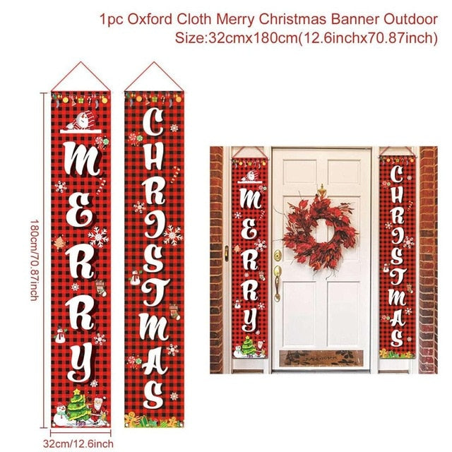 Red Xmas Decor Banner Christmas Door Banner Merry Christmas Outdoor Sign (Red)-UlGadget