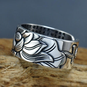 Men's Clothing and Accessories Lotus Ring with Heart Sutra-UlGadget