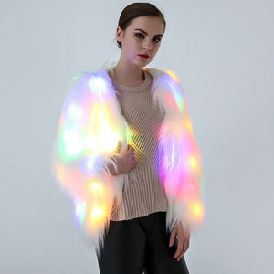 Faux Fur Coat With Led Light Up Party Fancy Dress-UlGadget