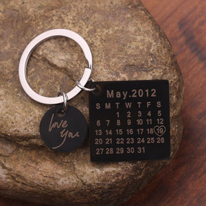 Personalized Calendar Keychain Stainless Steel Highlighted with Heart Date Engrave Date Birthday Wedding Anniversary Gift-UlGadget