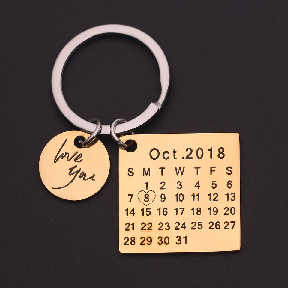 Personalized Calendar Keychain Stainless Steel Highlighted with Heart Date Engrave Date Birthday Wedding Anniversary Gift-UlGadget