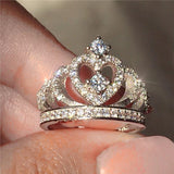 Silver or Rose Gold Cubic Zirconia Princess Luxury Crown Ring-UlGadget