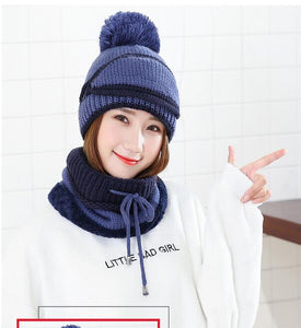 Beanie Knit Hat with Scarf and Mask Women Winter Warm Earmuffs Colorful-UlGadget