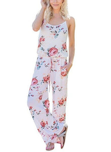 Colorful Sexy Floral Printed Strap Loose Jumpsuit with Pockets Womens-UlGadget