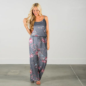 Colorful Sexy Floral Printed Strap Loose Jumpsuit with Pockets Womens-UlGadget