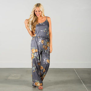 Colorful Sexy Floral Printed Strap Loose Jumpsuit with Pockets Womens-UlGadget